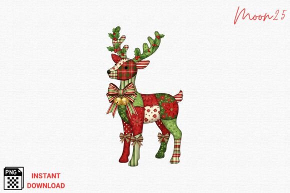 Download Patchwork Christmas Reindeer PNG - Reindeer Collection