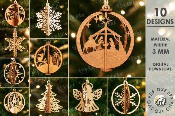 Download 3D Christmas Ornaments Bundle Laser Cut - 3d christmas ornament Collection