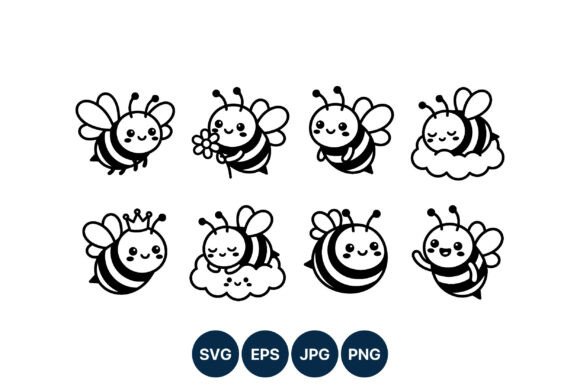 Download Cute Bee Vector Art Black and White - Vector art Collection