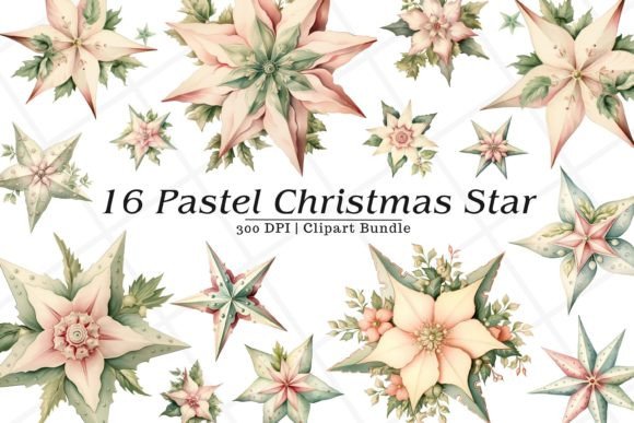 Download Pastel Christmas Star Watercolor Clipart - Christmas star Collection